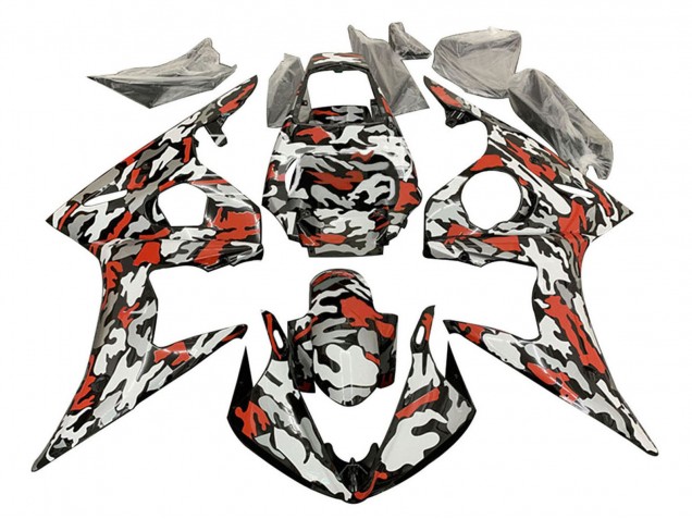 Preisgünstige Yamaha YZF R6 Motorrad Verkleidung 2003-2004 - Schwarz Rot Grau Camouflage