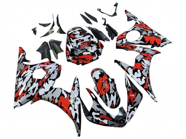 Preisgünstige Yamaha YZF R6S Motorrad Verkleidung 2006-2009 - Schwarz Rot Grau Camouflage