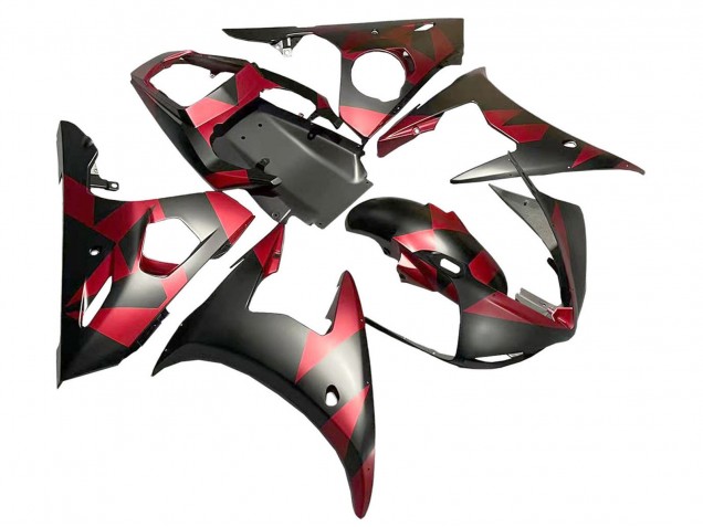 Preisgünstige Yamaha YZF 600 R6 Motorrad Verkleidung 2005 - Matt Schwarz Rot Geometric