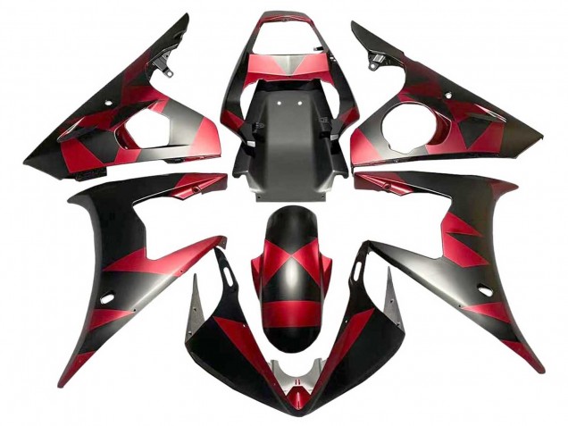 Preisgünstige Yamaha YZF 600 R6 Motorrad Verkleidung 2005 - Matt Schwarz Rot Geometric