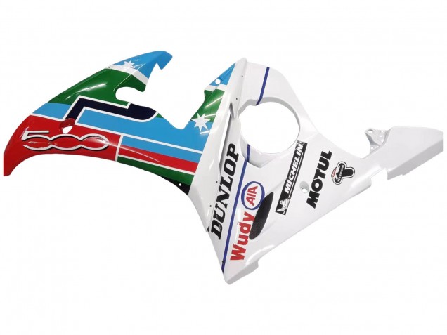 Preisgünstige Yamaha YZF 600 R6 Motorrad Verkleidung 2005 - Hellblau Weiss Grun Rot Kastinee Dunlop Motul