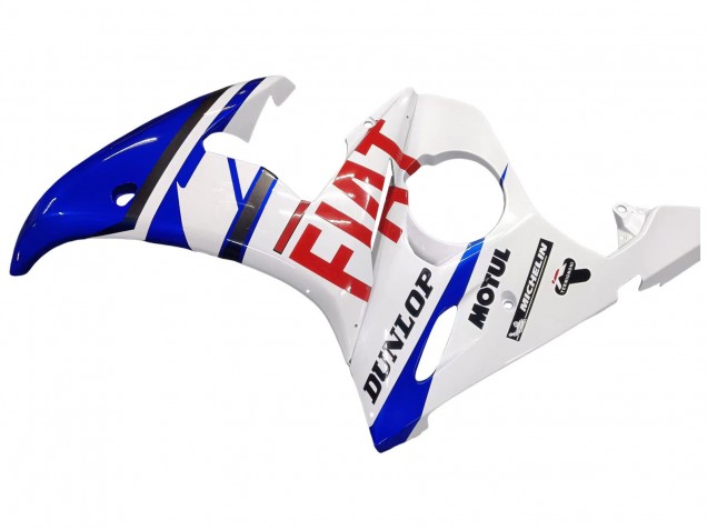 Preisgünstige Yamaha YZF 600 R6 Motorrad Verkleidung 2005 - Weiss Blau Dunlop Fiat Motul