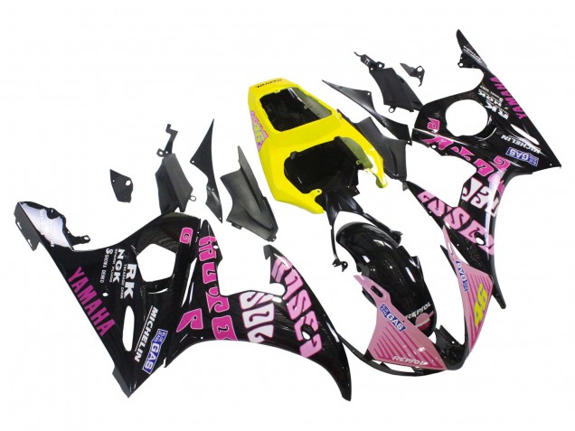 Preisgünstige Yamaha YZF 600 R6 Motorrad Verkleidung 2005 - Schwarz Rosa Gelb Repsol 46