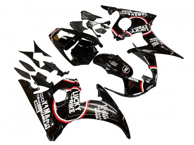 Preisgünstige Yamaha YZF 600 R6 Motorrad Verkleidung 2005 - Glanzendes Schwarz Weiss Lucky Strike Motul
