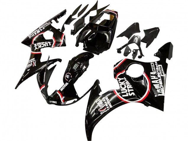 Preisgünstige Yamaha YZF 600 R6 Motorrad Verkleidung 2005 - Glanzendes Schwarz Weiss Lucky Strike Motul