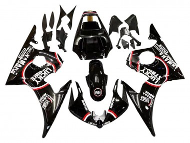 Preisgünstige Yamaha YZF 600 R6 Motorrad Verkleidung 2005 - Glanzendes Schwarz Weiss Lucky Strike Motul