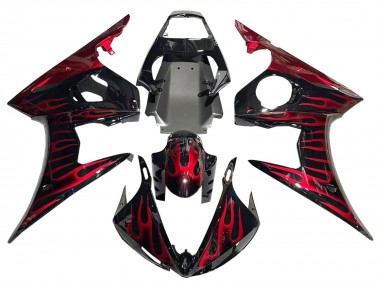 Preisgünstige Yamaha YZF 600 R6 Motorrad Verkleidung 2005 - Schwarz mit Rot Flamme