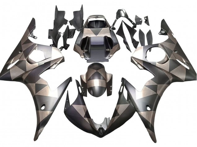 Preisgünstige Yamaha YZF 600 R6 Motorrad Verkleidung 2005 - Matt Schwarz Grau Geometric