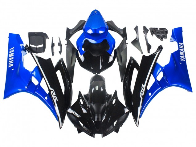 Preisgünstige Yamaha YZF 600 R6 Motorrad Verkleidung 2006-2007 - Blau Glanzendes Schwarz
