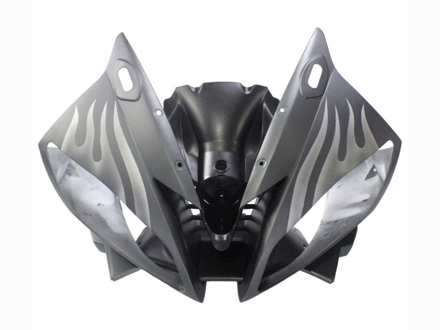 Preisgünstige Yamaha YZF 600 R6 Motorrad Verkleidung 2006-2007 - Matt Schwarz Silber Flamme