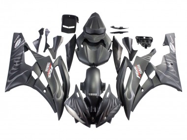 Preisgünstige Yamaha YZF 600 R6 Motorrad Verkleidung 2006-2007 - Matt Schwarz Silber Flamme