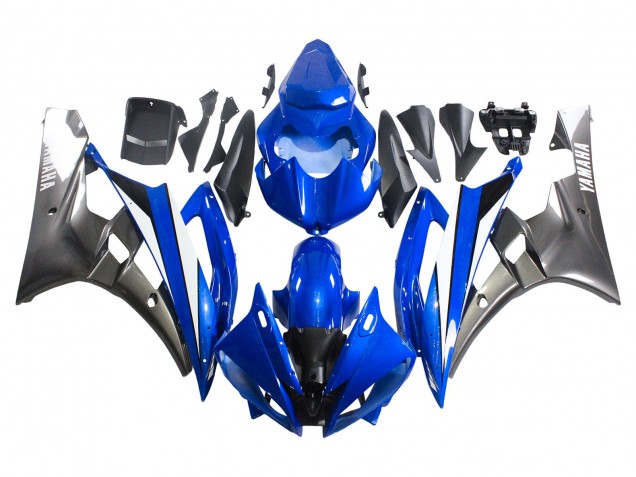 Preisgünstige Yamaha YZF 600 R6 Motorrad Verkleidung 2006-2007 - Blau Weiss Glanzendes Schwarz