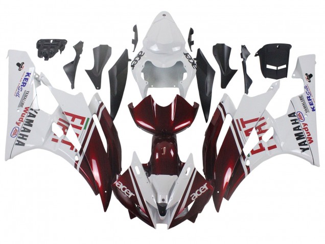 Preisgünstige Yamaha YZF 600 R6 Motorrad Verkleidung 2006-2007 - Weiss Kastanienbraun Rot Fiat Acer Yamalube