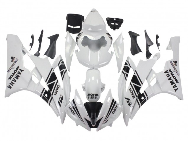 Preisgünstige Yamaha YZF 600 R6 Motorrad Verkleidung 2006-2007 - Weiss Glanzendes Schwarz Motul Michelin