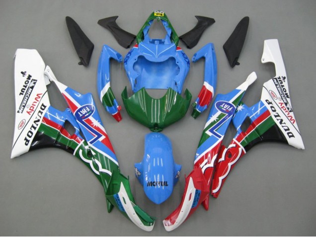 Preisgünstige Yamaha YZF 600 R6 Motorrad Verkleidung 2006-2007 - Blau Grun Weiss Rot Dunlop Michelin Motul