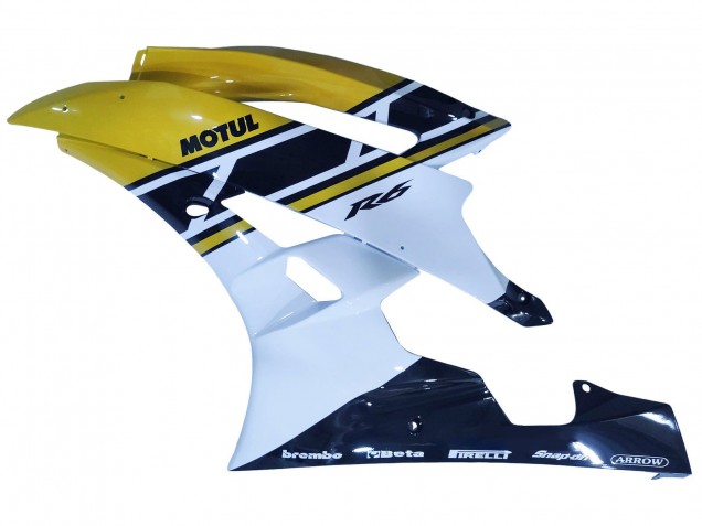 Preisgünstige Yamaha YZF 600 R6 Motorrad Verkleidung 2006-2007 - Gelb Weiss Glanzendes Schwarz Motul