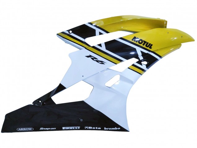 Preisgünstige Yamaha YZF 600 R6 Motorrad Verkleidung 2006-2007 - Gelb Weiss Glanzendes Schwarz Motul