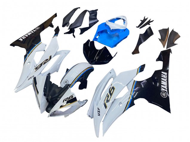 Preisgünstige Yamaha YZF 600 R6 Motorrad Verkleidung 2008-2016 - Weiss Blau Glanzendes Schwarz
