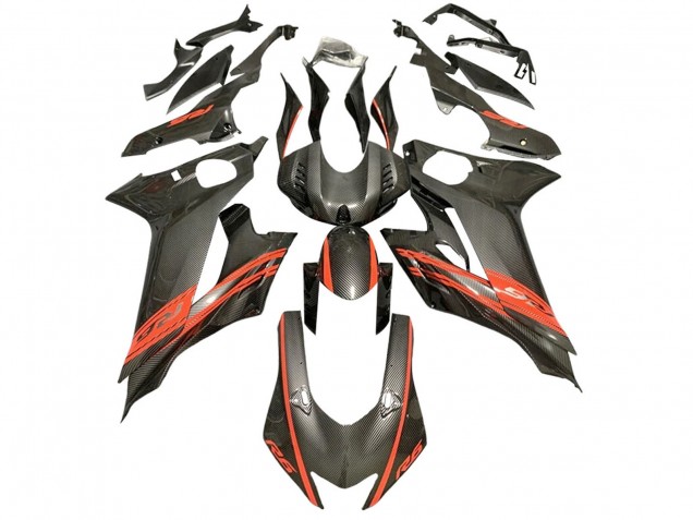 Preisgünstige Yamaha YZF 600 R6 Motorrad Verkleidung 2017-2023 - Rot Schwarz Carbonfaser Stil