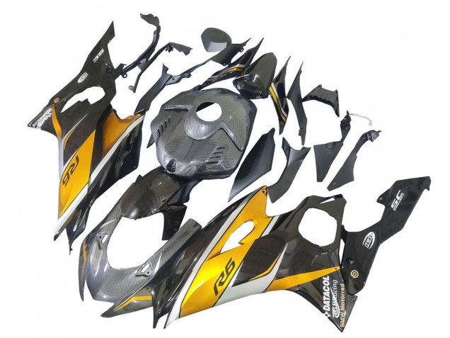 Preisgünstige Yamaha YZF 600 R6 Motorrad Verkleidung 2017-2023 - Gold Schwarz Carbonfaser