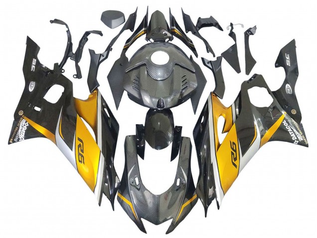 Preisgünstige Yamaha YZF 600 R6 Motorrad Verkleidung 2017-2023 - Gold Schwarz Carbonfaser