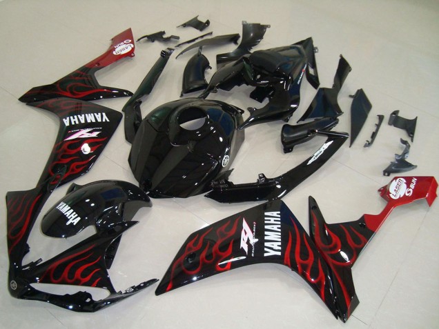Preisgünstige Yamaha YZF R1 Motorrad Verkleidung 2007-2008 - Glanzendes Schwarz Rot Flamme