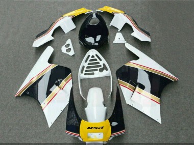 Preisgünstige Honda NSR250R Motorrad Verkleidung 1988-1989 - Weiss Gelb Gold Glanzendes Schwarz