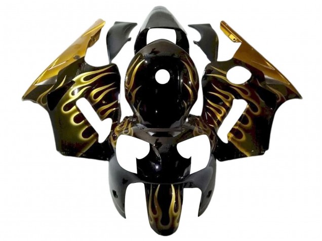 Preisgünstige Kawasaki ZX12R Motorrad Verkleidung 2000-2001 - Glanzendes Schwarz Gold Flamme