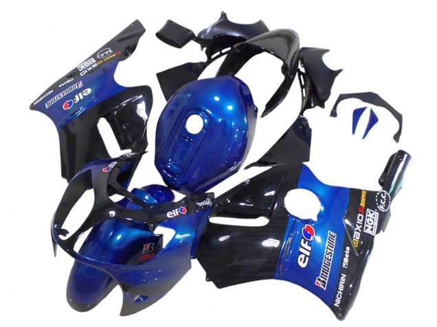 Preisgünstige Kawasaki ZX12R Motorrad Verkleidung 2000-2001 - Blau Glanzendes Schwarz Elf Bridgestone