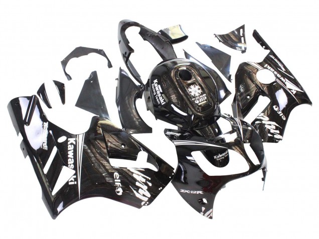 Preisgünstige Kawasaki ZX12R Motorrad Verkleidung 2000-2001 - Glanzendes Schwarz Weiss Elf Schnee