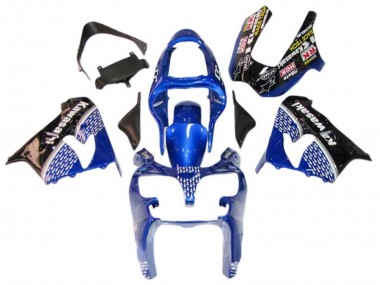 Preisgünstige Kawasaki ZX9R Motorrad Verkleidung 2000-2001 - Blau Weiss Glanzendes Schwarz