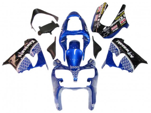 Preisgünstige Kawasaki ZX9R Motorrad Verkleidung 2000-2001 - Blau Weiss Glanzendes Schwarz
