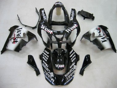 Preisgünstige Kawasaki ZX9R Motorrad Verkleidung 2000-2001 - Glanzendes Schwarz Weiss West