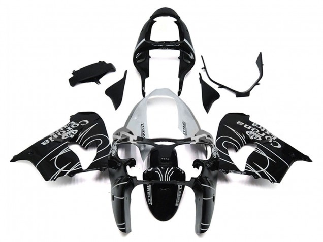 Preisgünstige Kawasaki ZX9R Motorrad Verkleidung 2000-2001 - Glanzendes Schwarz Weiss Corona Extra