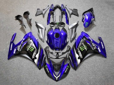 Preisgünstige Yamaha YZF R3/R25 Motorrad Verkleidung 2015-2018 - Blau Silber Schwarz Monster