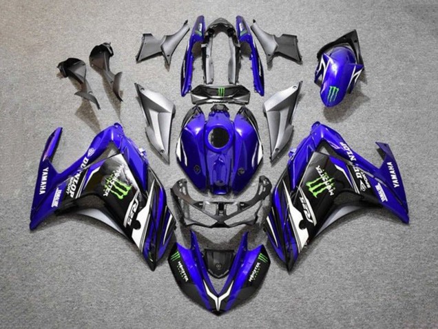 Preisgünstige Yamaha YZF R3/R25 Motorrad Verkleidung 2015-2018 - Blau Silber Schwarz Monster