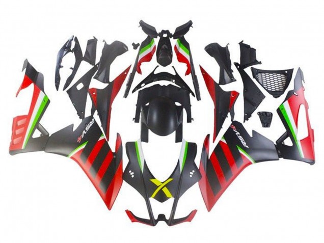Preisgünstige Aprilia RSV4 1000 Motorrad Verkleidung 2009-2015 - Matt Schwarz Rot Grun Streifen