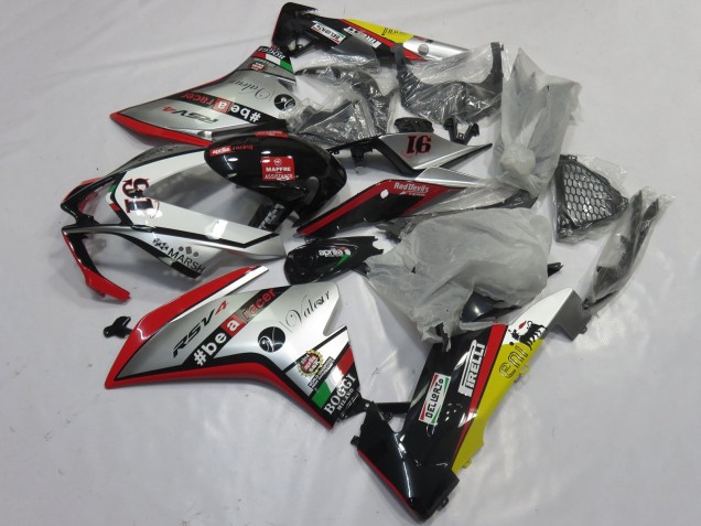 Preisgünstige Aprilia RSV4 1000 Motorrad Verkleidung 2009-2015 - Silber Rot Schwarz Gelb