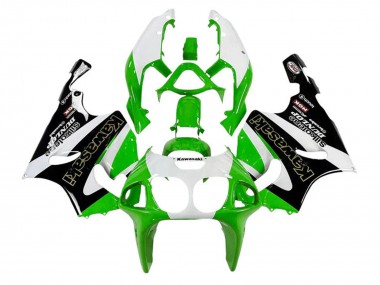 Preisgünstige Kawasaki ZX7R Motorrad Verkleidung 1996-2003 - Weiss Grun Schwarz Gold Silkolene Dunlop