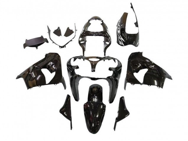 Preisgünstige Kawasaki ZX9R Motorrad Verkleidung 2000-2001 - Glanzendes Schwarz Weiss Aufkleber