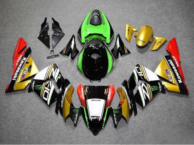 Preisgünstige Kawasaki ZX10R Motorrad Verkleidung 2004-2005 - Gold Schwarz Grun Weiss Rot