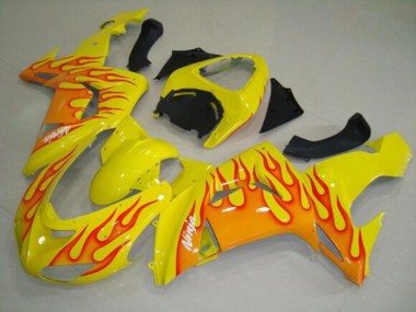 Preisgünstige Kawasaki ZX10R Motorrad Verkleidung 2006-2007 - Gelb Orange Flamme