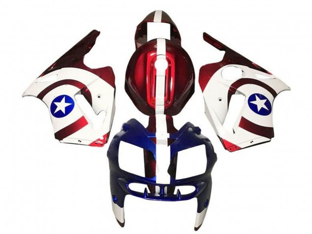 Preisgünstige Kawasaki ZX12R Motorrad Verkleidung 2000-2001 - Bonbon Rot Weiss Blau Captain America