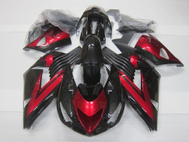Preisgünstige Kawasaki ZX14R ZZR1400 Motorrad Verkleidung 2006-2011 - Bonbon Rot Glanzendes Schwarz