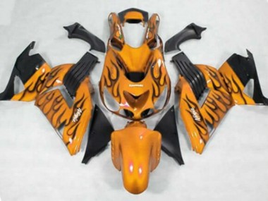Preisgünstige Kawasaki ZX14R ZZR1400 Motorrad Verkleidung 2006-2011 - Orange Schwarz Flamme