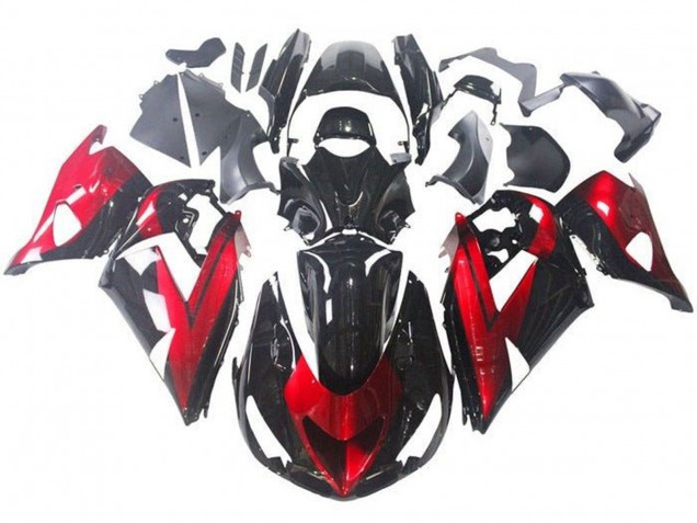 Preisgünstige Kawasaki ZX14R ZZR1400 Motorrad Verkleidung 2006-2011 - Rot Glanzendes Schwarz