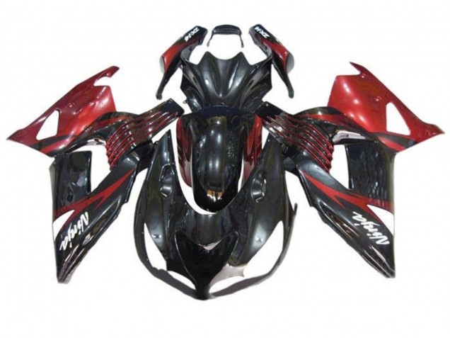 Preisgünstige Kawasaki ZX14R ZZR1400 Motorrad Verkleidung 2006-2011 - Rot Glanzendes Schwarz Weiss Aufkleber