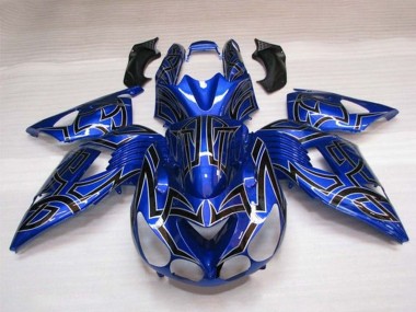 Preisgünstige Kawasaki ZX14R ZZR1400 Motorrad Verkleidung 2006-2011 - Blau Schwarz Silber Tribal
