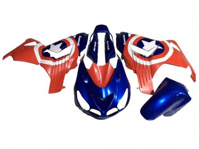 Preisgünstige Kawasaki ZX14R ZZR1400 Motorrad Verkleidung 2006-2011 - Blau Rot Weiss Stern Captain America