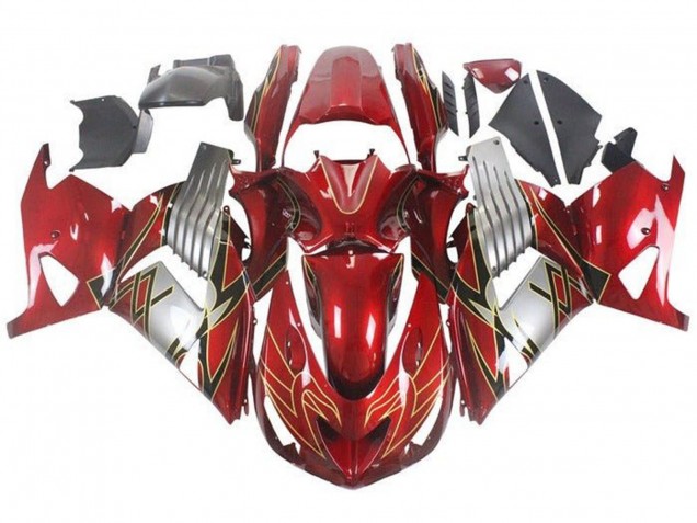 Preisgünstige Kawasaki ZX14R ZZR1400 Motorrad Verkleidung 2006-2011 - Rot Silber Schwarz Gold